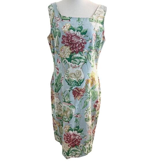 Vintage 90’s Tropical Floral Virgo Linen Blend Dress Monkey Lion Elephant Tiger - Picture 1 of 10